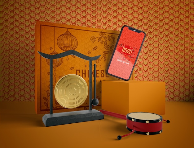 Chinese new year illustration with phone mock up