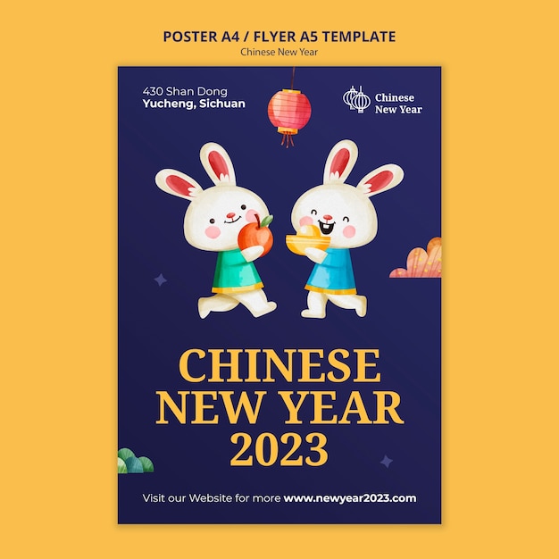 Free PSD chinese new year rabbits poster template