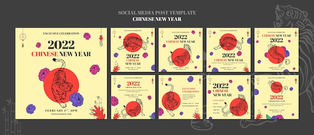 Chinese new year social media posts Premium Psd