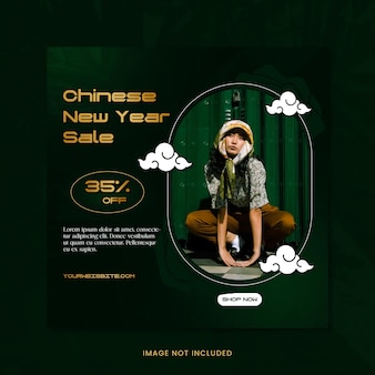 Chinese new year social media template green theme