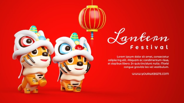 Chinese new year tiger banner template 3d illustration