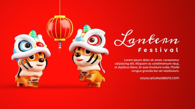 Chinese new year tiger banner template 3d illustration