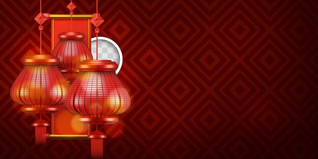 Chinese red background with lamps. 3d illustration