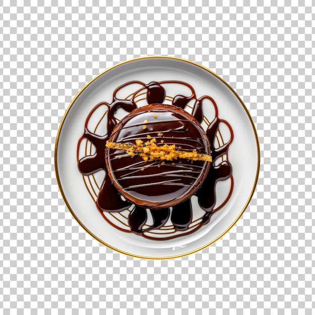 無料PSD プレートにチョコレートソースのチョコラートプディングケーキ