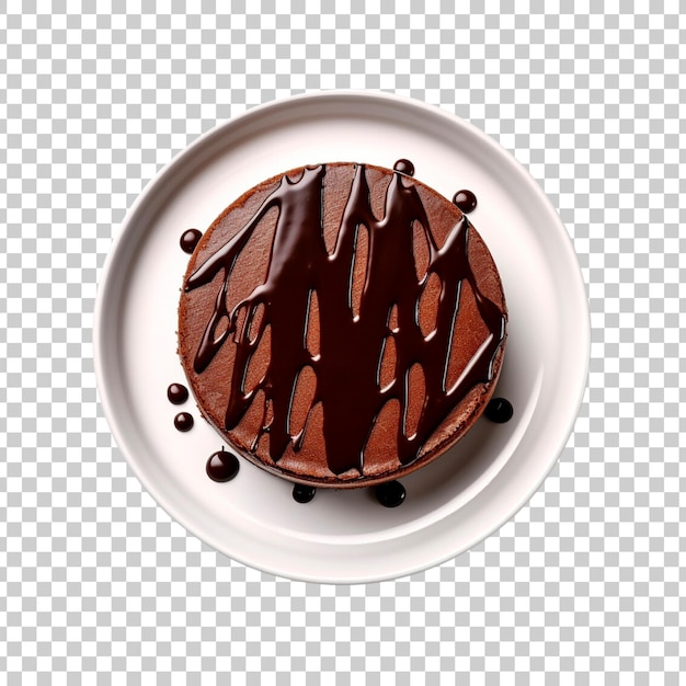 Free PSD chocolate pudding cake with chocolate sauce on a plate