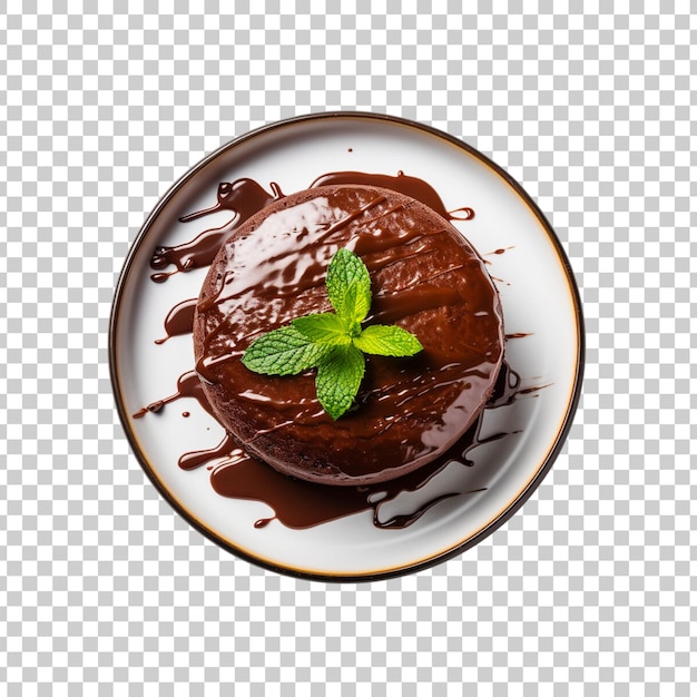 Free PSD chocolate pudding cake with chocolate sauce on a plate