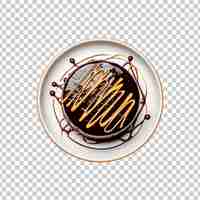 Free PSD chocolate pudding cake with chocolate sauce on a plate