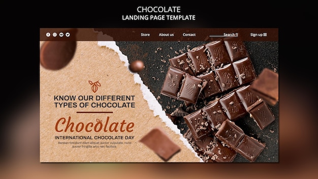 PSD gratuito modello di pagina di destinazione del negozio di cioccolato