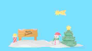 Free PSD christmas 3d background with snowman and shooting star