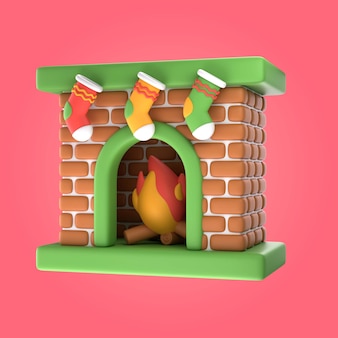 Christmas 3d fireplace illustration with stockings