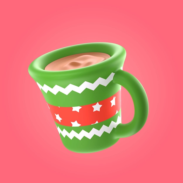 Christmas 3d mug illustration with chocolate milk