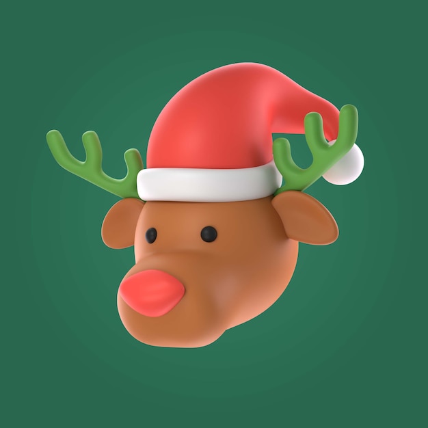 Christmas 3d reindeer illustration with santa's hat