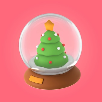Christmas 3d snow globe illustration with christmas tree