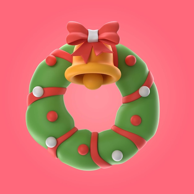 Christmas 3d wreath illustration with bell