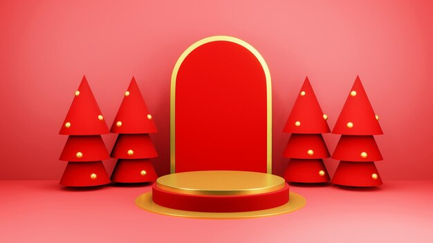 Christmas background with Christmas tree and stage podium for product display 3d rendering