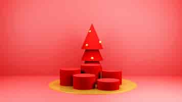 Free PSD christmas background with christmas tree and stage podium for product display 3d rendering