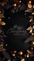 Free PSD christmas background with dark theme and golden leaves