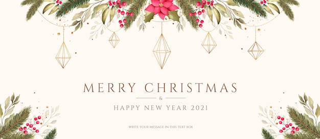 Free PSD christmas background with watercolor and golden ornaments