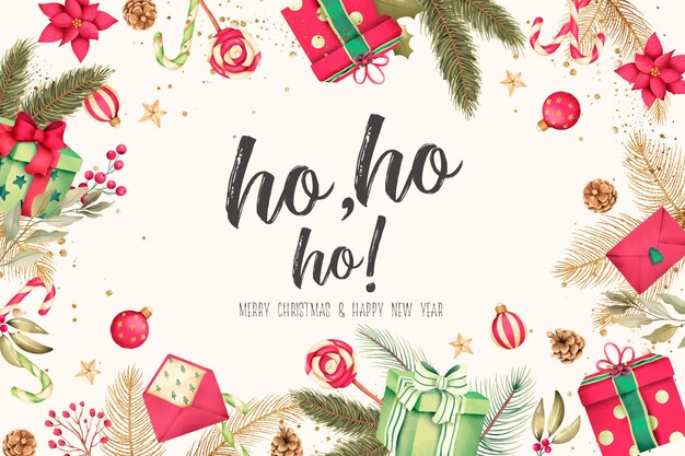 Christmas background with watercolor presents and decoration