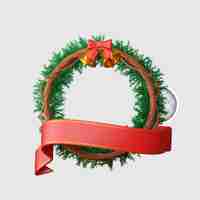 Free PSD christmas banner with christmas wreath 3d illustration