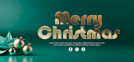 Free PSD christmas banner with golden balls on a green background