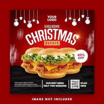 Christmas burger food menu social media post square banner template
