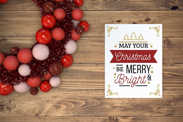 Christmas card mockup with wreath