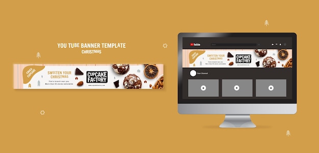無料PSD クリスマスカップケーキファクトリーyoutubeバナー