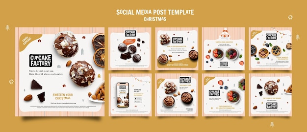 Modello di post sui social media per cupcake di natale