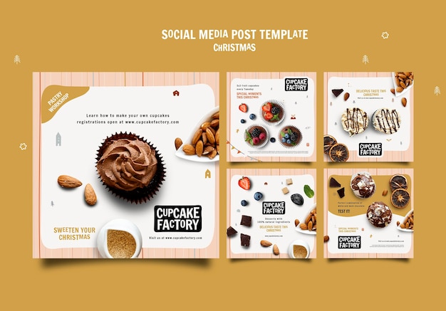 PSD gratuito post sui social con cupcake di natale