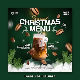 Christmas drink menu social media post square banner template