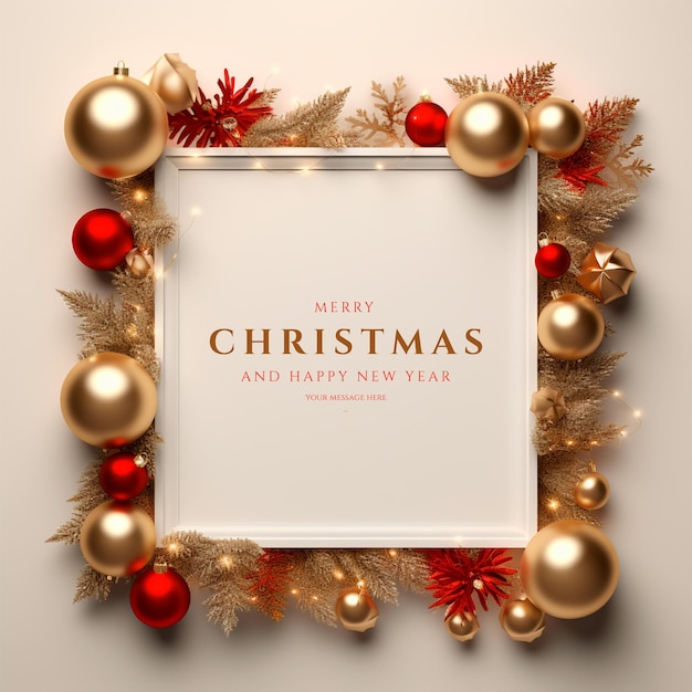 Free PSD christmas frame with realistic christmas decoration