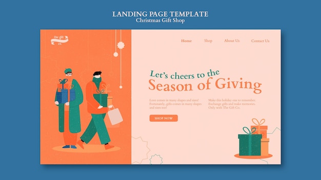 Christmas gift shop landing page design template