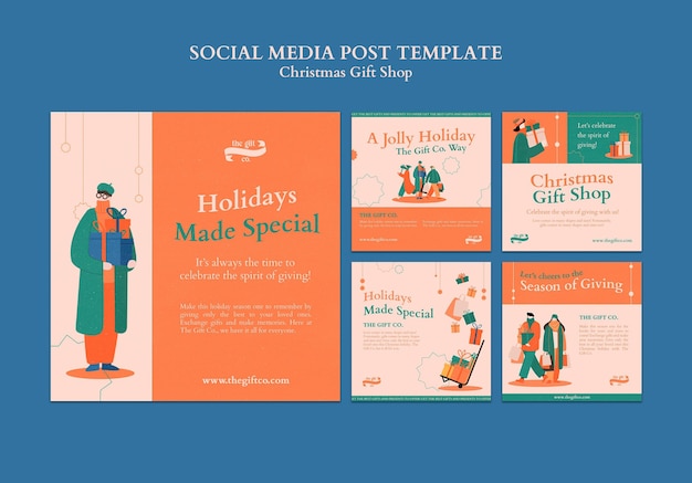 Christmas gift social media posts design template