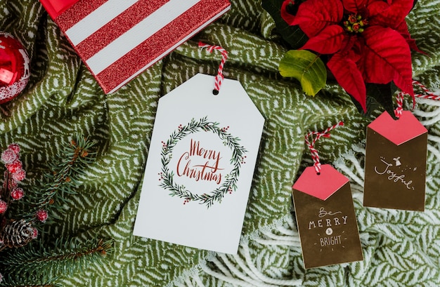 Christmas gift with greeting card tags