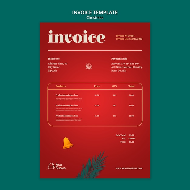 Free PSD christmas holiday invoice template