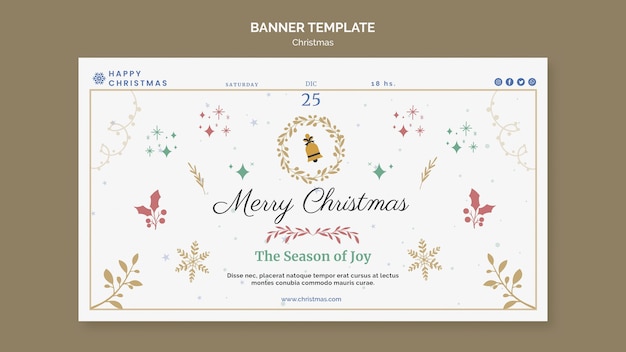 Free PSD christmas horizontal banner template with colorful details