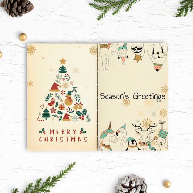 Christmas illustrations in a notebook mockup