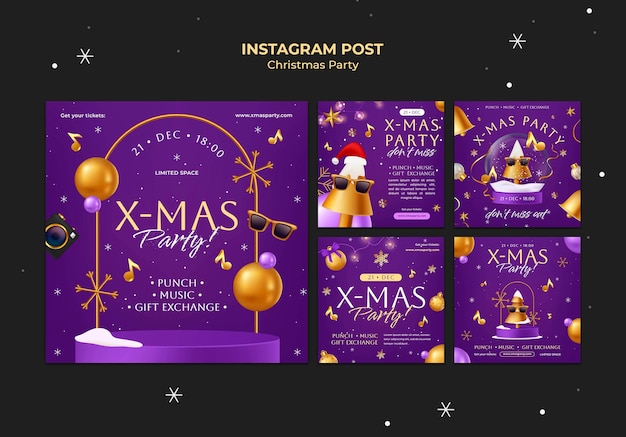 Christmas party instagram posts set