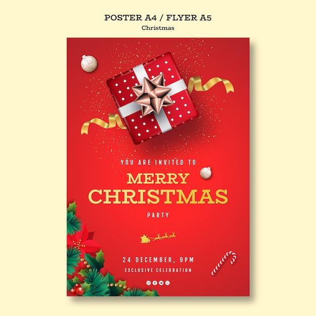 Бесплатный PSD Шаблон плаката рождественской вечеринки