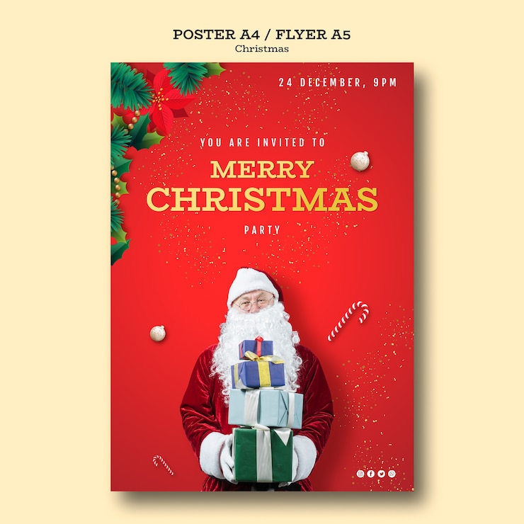 Free PSD christmas party poster template