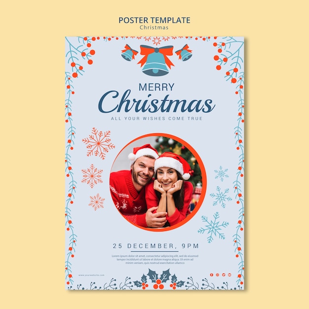 Free PSD christmas poster template with photo