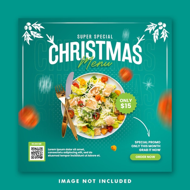 Christmas restaurant food menu social media post square banner template Premium Psd