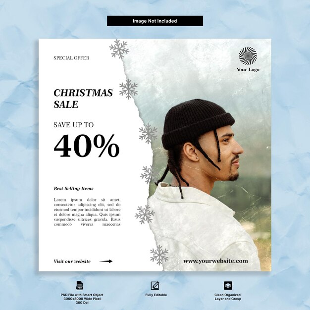 Christmas sale discount man fashion street wear instagram post social media template