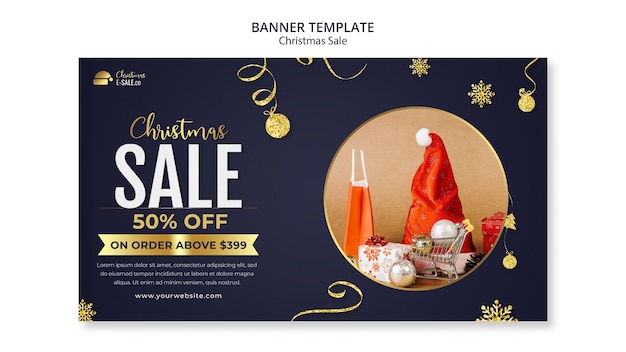 Christmas sales banner template with golden details