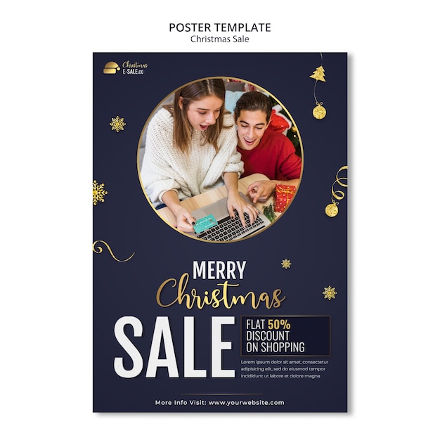 Free PSD christmas sales print template with golden details