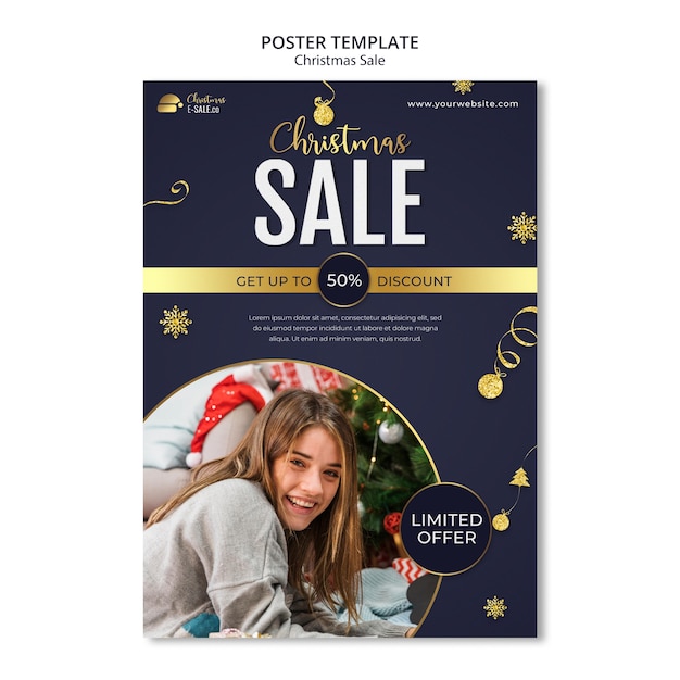 Christmas sales print template with golden details