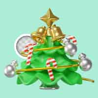 Free PSD christmas tree with bells and candy 3d illustration