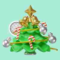 Free PSD christmas tree with bells and candy 3d illustration
