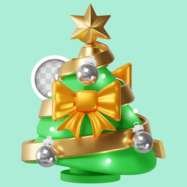 無料PSD 弓とクリスマス球の 3 d イラスト付きクリスマス ツリー